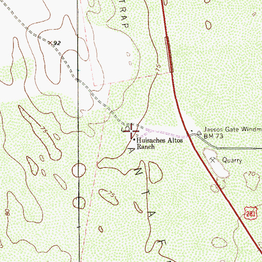 Topographic Map of Huisaches Altos Ranch, TX