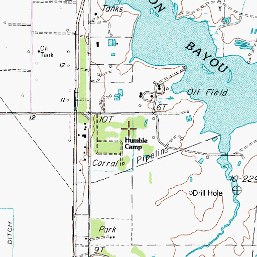 Topographic Map of Humble Camp, TX