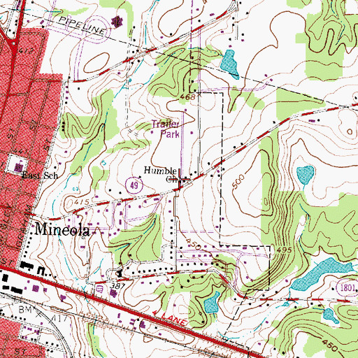 Topographic Map of Humble Church, TX