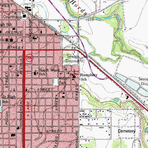 Topographic Map of Humphrey School, TX