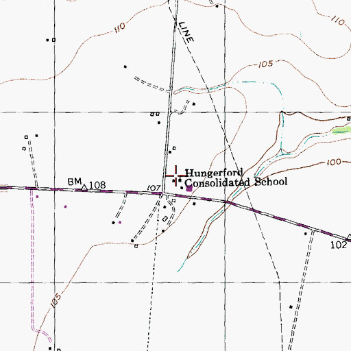 Topographic Map of Hungerford Consolidated School, TX