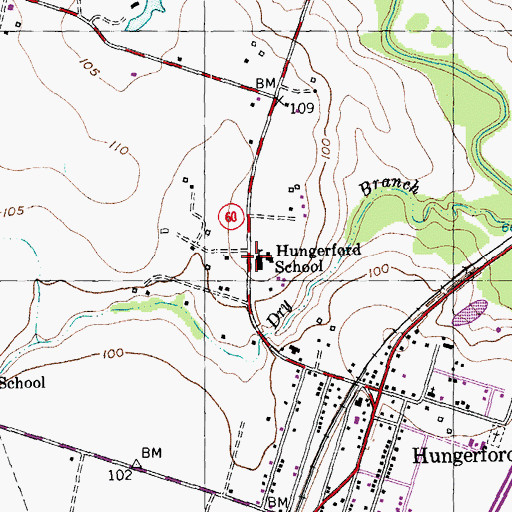 Topographic Map of Hungerford School, TX