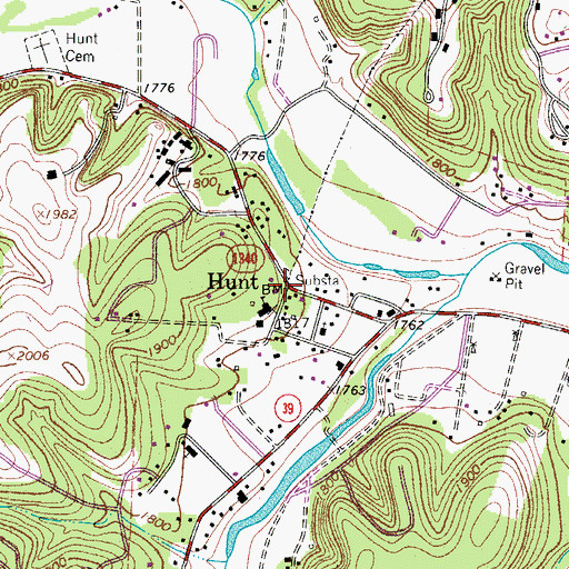 Topographic Map of Hunt, TX