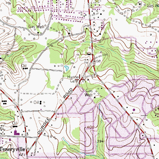 Topographic Map of Hunter Cemetery, TX
