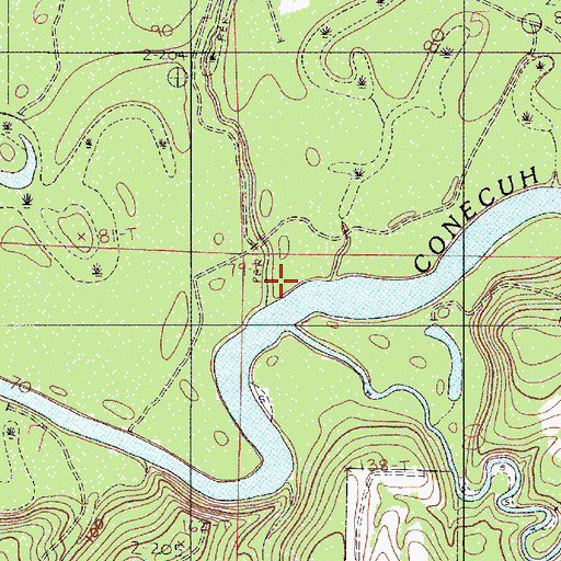 Topographic Map of Mayos Toll Bridge (historical), AL