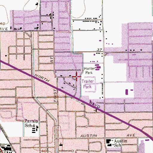 Topographic Map of Hunter Park, TX