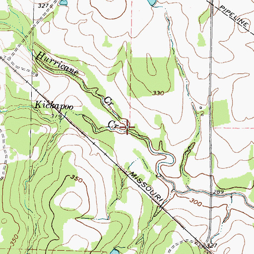 Topographic Map of Hurricane Creek, TX