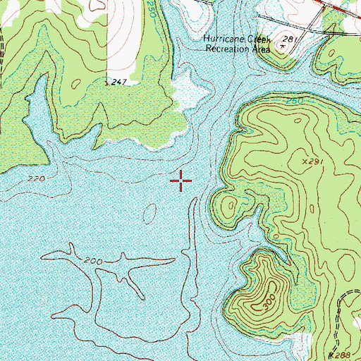 Topographic Map of Hurricane Creek, TX