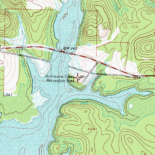 Topographic Map of Hurricane Creek Recreation Area, TX