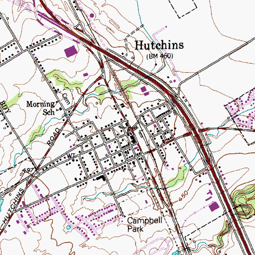 Topographic Map of Hutchins, TX