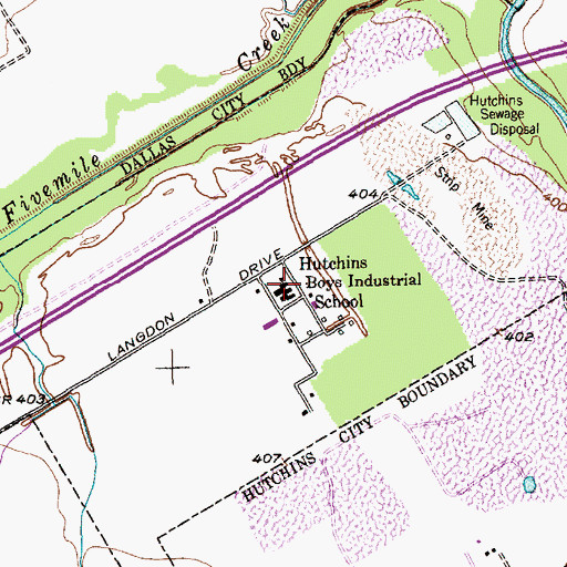 Topographic Map of Hutchins Boys Industrial School, TX