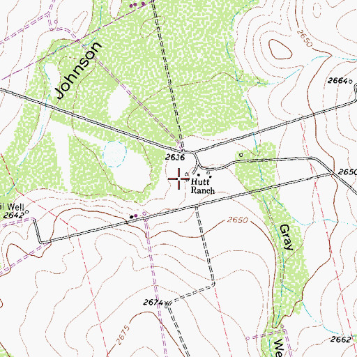 Topographic Map of Hutt Ranch, TX