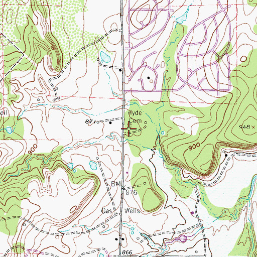 Topographic Map of Hyde Cemetery, TX