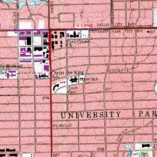 Topographic Map of Hyer School, TX