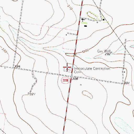 Topographic Map of Immaculate Conception Cemetery, TX