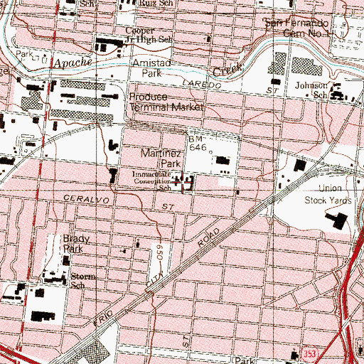 Topographic Map of Immaculate Conception School, TX