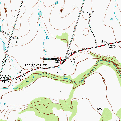 Topographic Map of Immanuel Church, TX