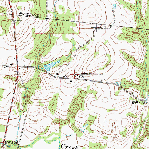 Topographic Map of Independence Church, TX