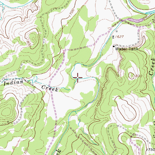 Topographic Map of Indian Creek, TX