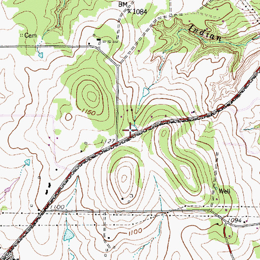 Topographic Map of Indian Creek, TX
