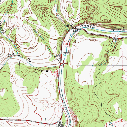 Topographic Map of Indian Creek, TX