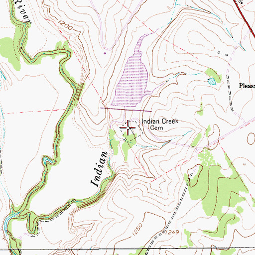 Topographic Map of Indian Creek Cemetery, TX