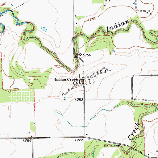 Topographic Map of Indian Creek Church, TX