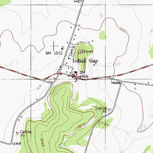 Topographic Map of Indian Gap, TX
