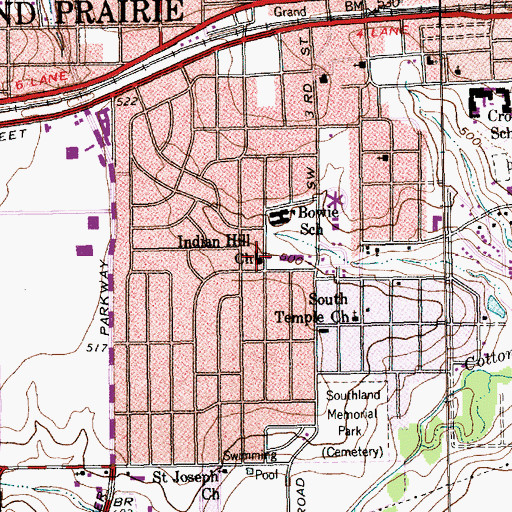 Topographic Map of Indian Hill Church, TX