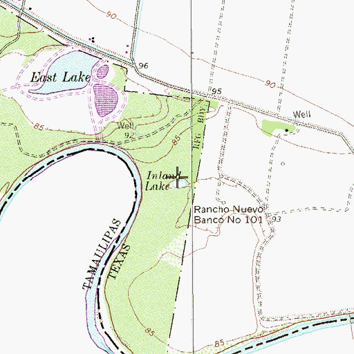 Topographic Map of Inland Lake, TX