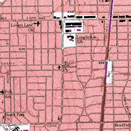 Topographic Map of Inwood Church, TX