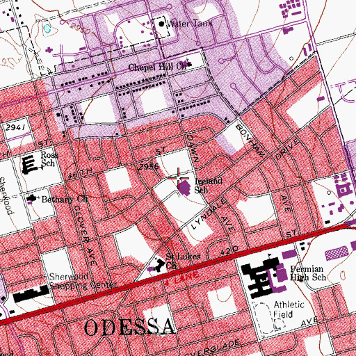 Topographic Map of Ireland School, TX