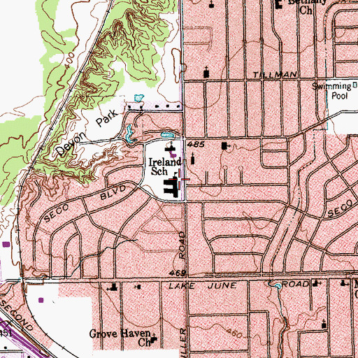 Topographic Map of Ireland School, TX