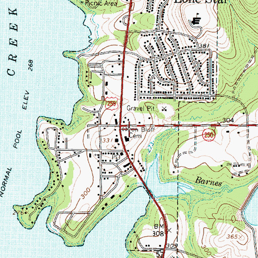 Topographic Map of Iron Bluff Cemetery, TX