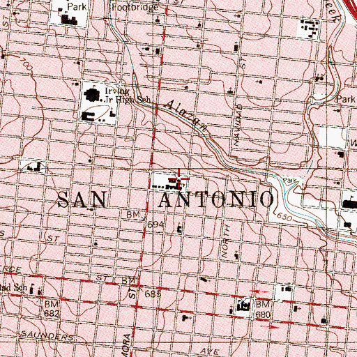 Topographic Map of Irving Junior High School, TX