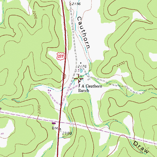Topographic Map of J A Cauthorn Ranch, TX