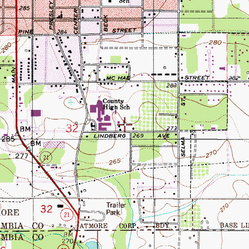 Topographic Map of Pine Level Primitive Baptist Church, AL