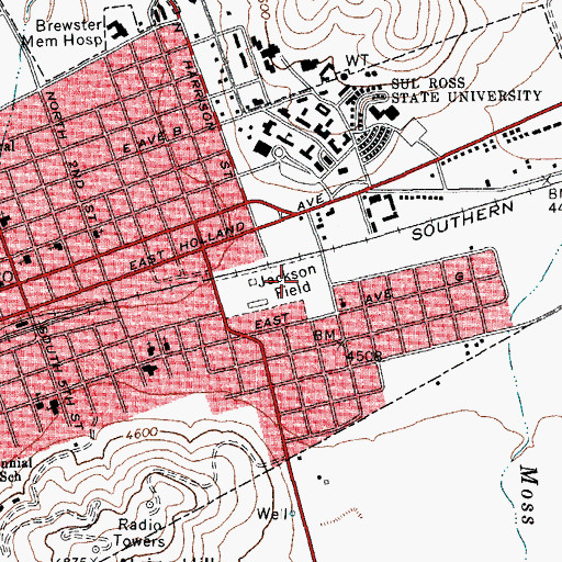 Topographic Map of Jackson Field, TX