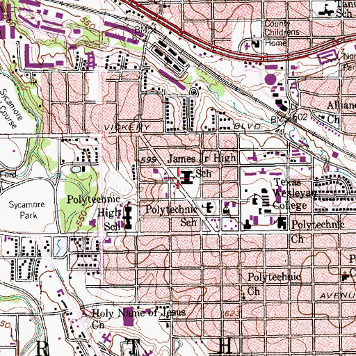Topographic Map of James Junior High School, TX