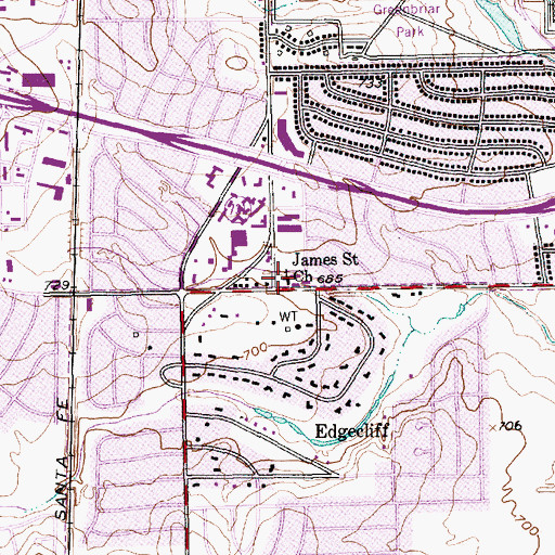 Topographic Map of James Street Church, TX