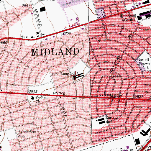 Topographic Map of Jane Long School, TX