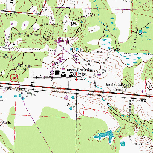 Topographic Map of Jarvis Christian College, TX