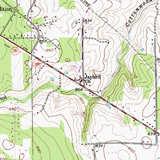 Topographic Map of Jaybird Church, TX