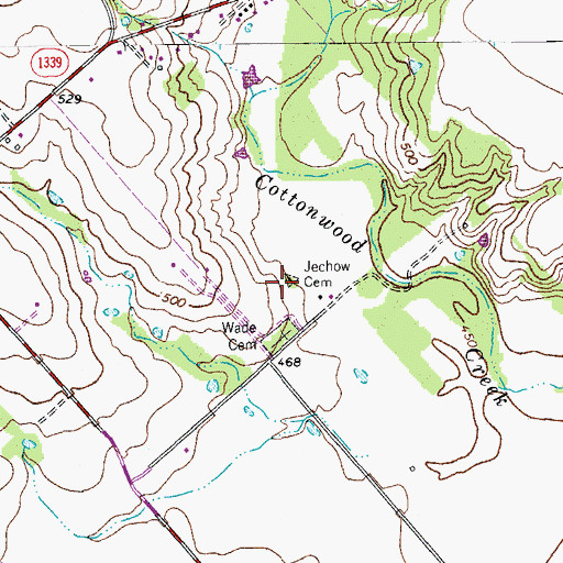Topographic Map of Jechow Cemetery, TX