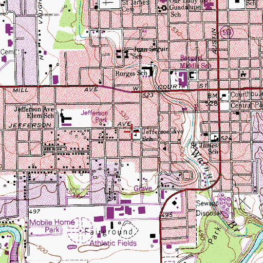 Topographic Map of Jefferson Avenue School, TX