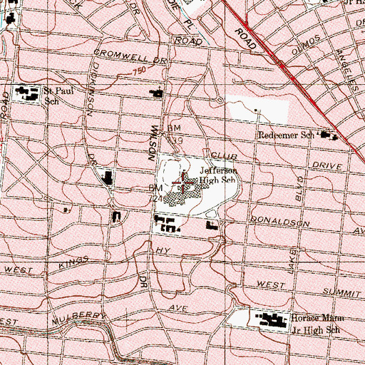 Topographic Map of Jefferson High School, TX