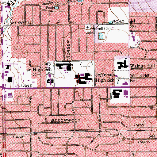 Topographic Map of Jefferson High School, TX