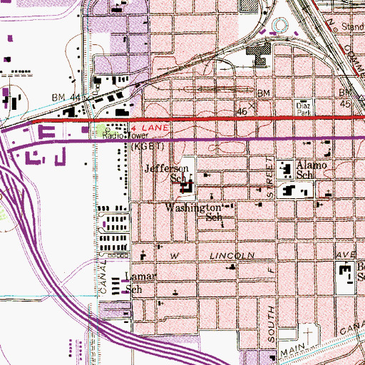 Topographic Map of Jefferson Elementary School, TX