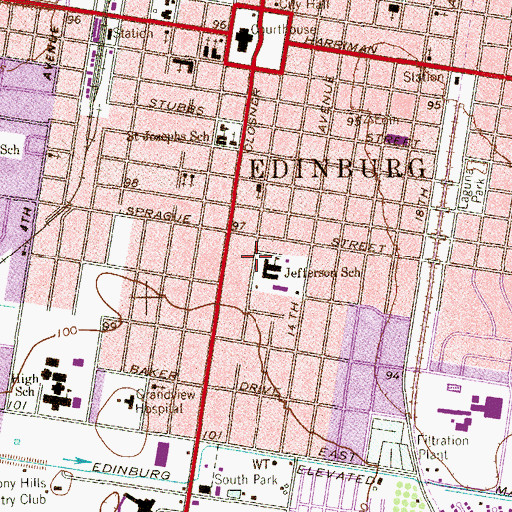 Topographic Map of Jefferson Elementary School, TX