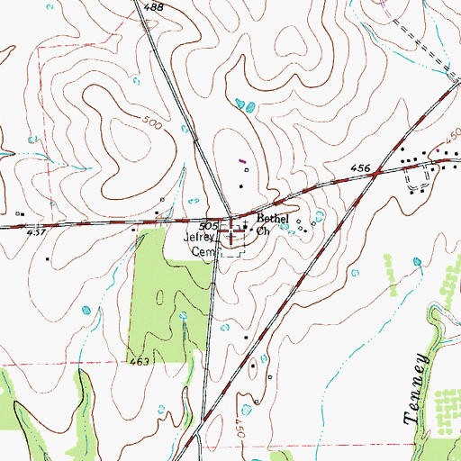 Topographic Map of Jefrey Cemetery, TX